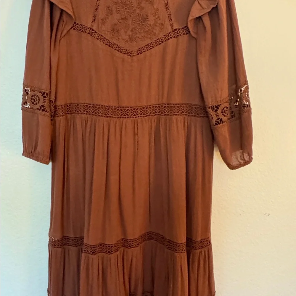 Zara Brown Smocked Tiered Sundress with Bishop Sleeves - Picture 4 of 8
